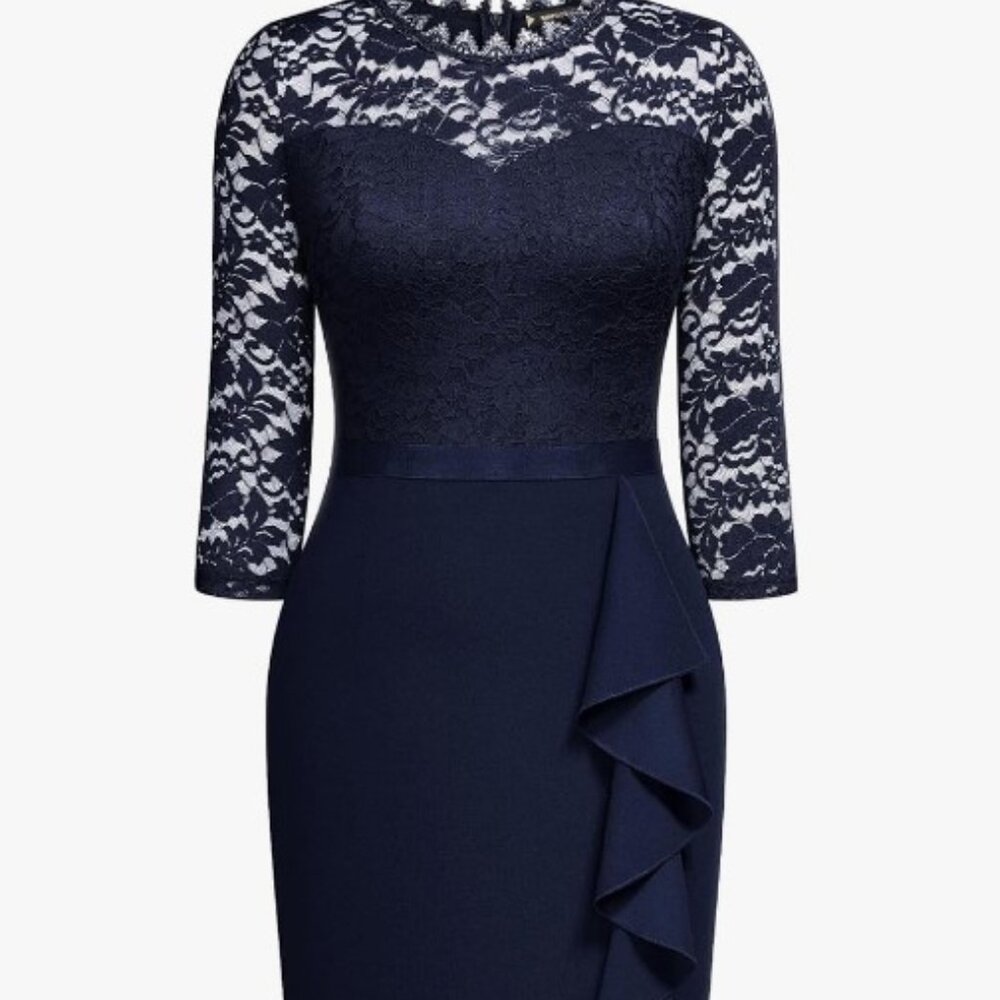 Miusol Lace Ruffle Style Cocktail Mini Blue Dress